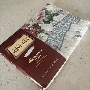 Waverly Belle Rive Twin Flat Sheet Ruffled Eyelet NWT Sealed Package Blue Floral